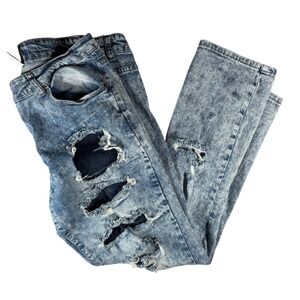 VTG 90a Y2K Street Denim Womens Acid Wash Distressed Skinny Jeans Blue SZ 15/16